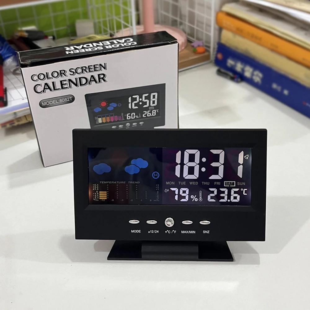 Large Screen Electronic Alarm Clock LED Weather Display Temperature Humidity Monitor Voice Control Home Timepiece Decor Gifts