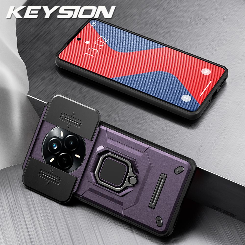 

KEYSION Противоударный чехол для Realme 14 Pro+5G Slide Camera Protection Metal Ring Stand Phone Back Cover для OPPO Realme 14 Pro 5G for Realme 14 Pro+ 5G фиолетовый