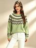 2026 Autumn and Winter Retro Fair Island Jacquard Crew Neck Sweater Women's Loose Lazy Soft Waxy Knitted Sweater Jumper