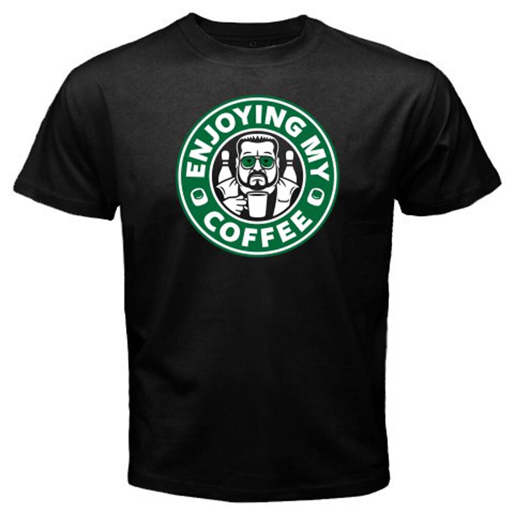 The Big Lebowski Enjoying My Coffee Funny Logo Mens Black T-shirt S