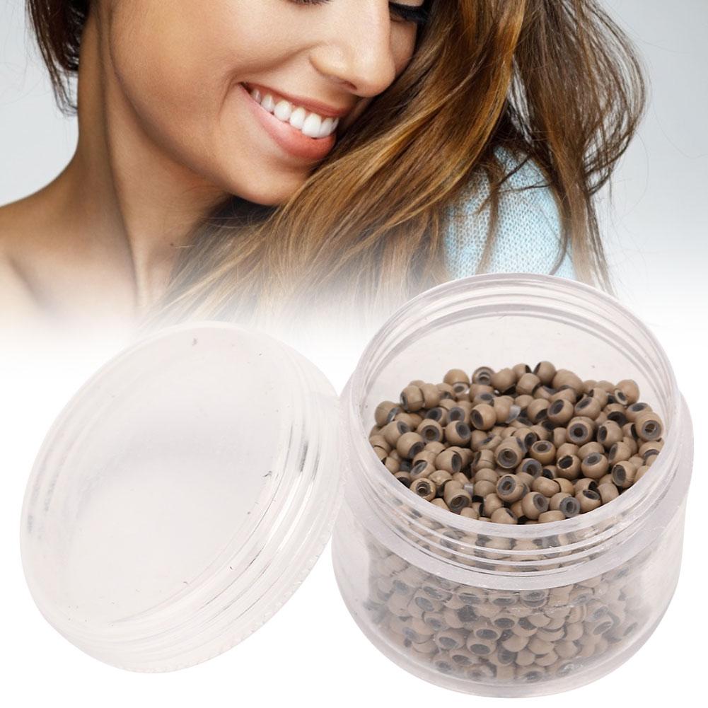 1000pcs 3mm X 2mm Silicone Micro Links Rings Beads Hair Extension ToolLight Brown