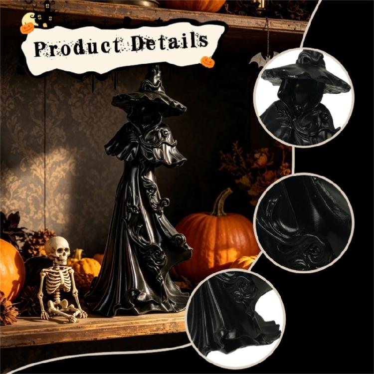 Sculpting Witch Party Decoration, Synthetic Resin Halloween Figurine with Widened Base for Tables, Shelves, and Photo Scene, Collectible Sculpture