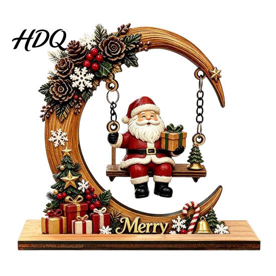 Unique Christmas Exchange Gifts Santa Claus Swing Tabletop Figurine Wooden Xmas Statue with Decorative Holiday Figures Pinecone Snowflake Gift