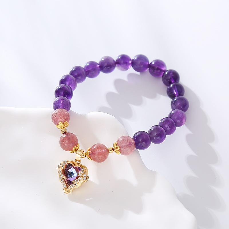 Natural Amethyst Strawberry Crystal Bracelet Ocean Heart Crystal Bangles Women Fashion Jewelry Accessories Gift