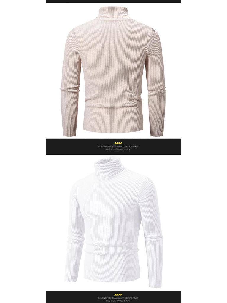 Men's Retro Solid Color Slim Turtleneck Sweater - Versatile Inner or Outer Wear, Thin Knit Design