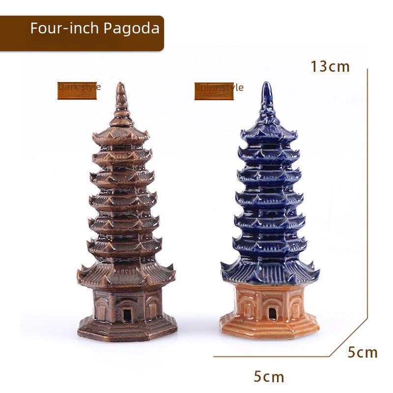 Hexagonal Pagoda Ceramic Ornament for Fish Tanks and Bonsai Sand Tables
