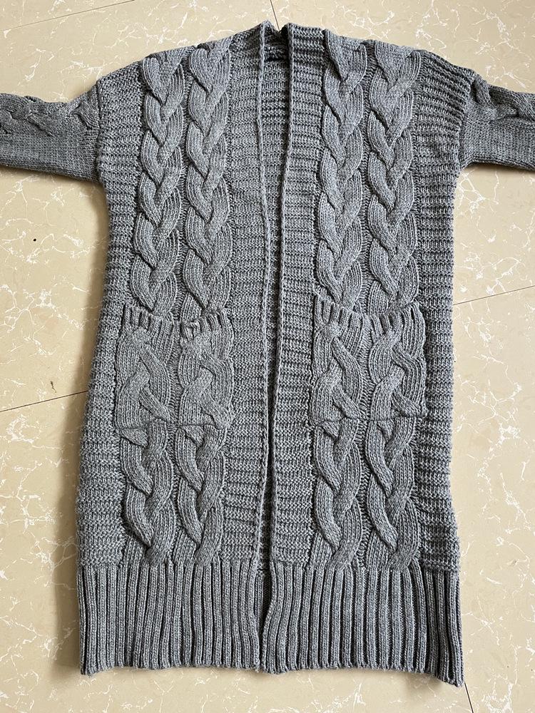 Women's Solid Color Loose Knit Cardigan - Chunky Mid-Length Cable Knit Sweater Coat