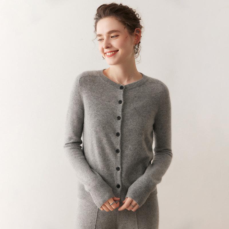 Women's Cashmere Baby Lambswool Cardigan - Round Neck, Short, Loose Fit Sweater for Autumn/Winter.