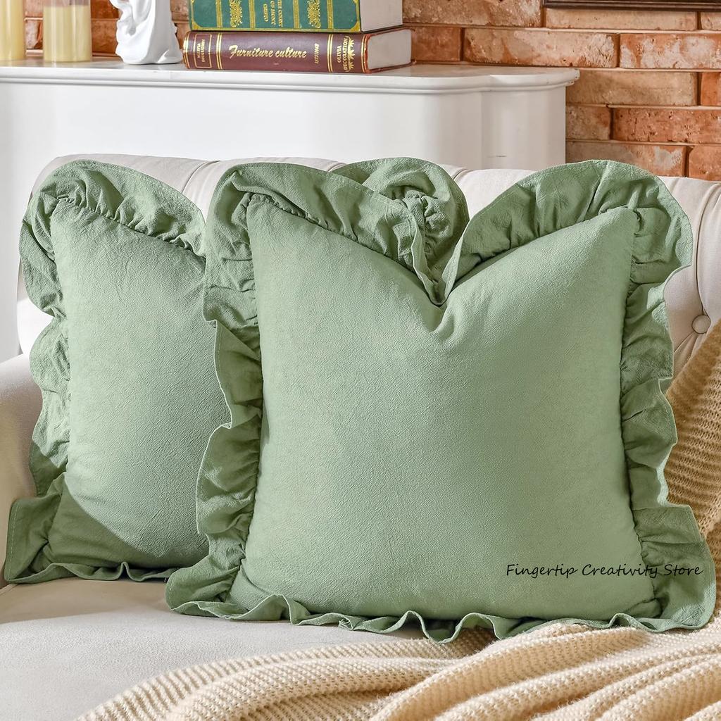 100% Cotton Ruffle Pillow Cover Soft Cotton Ruffle Pillowcase Rustic Boho Farmhouse Modern Home Decor for Bed Sofa Living Room