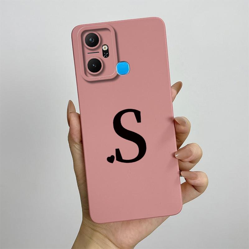 For Infinix Smart 6 Plus Case Infinix Smart6 Plus Phone Case X6823C Cute Initial Letters Square Soft Silicone Back Cover Fundas