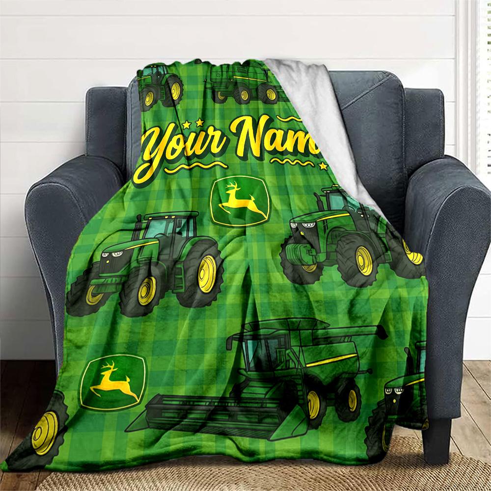1pc John Deere Banner Blanket with Custom Name, Gift, for Men and Women, Soft Blanket, Good for Sofa Bed Couch Travel, Lightweight Flannel Blanket