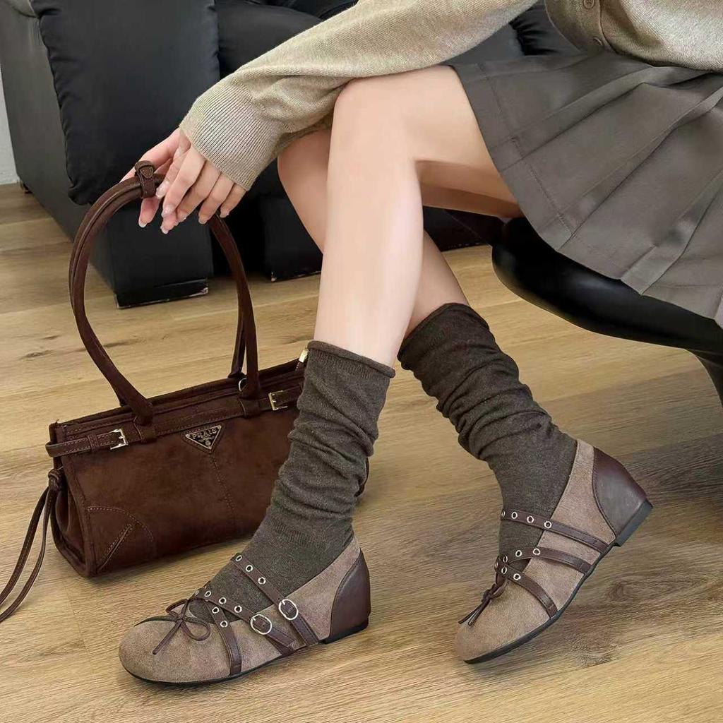 Inner height increase leather Mary Jane women's shoes 2025 autumn new one-word with shallow mouth round head single shoes ballet flats