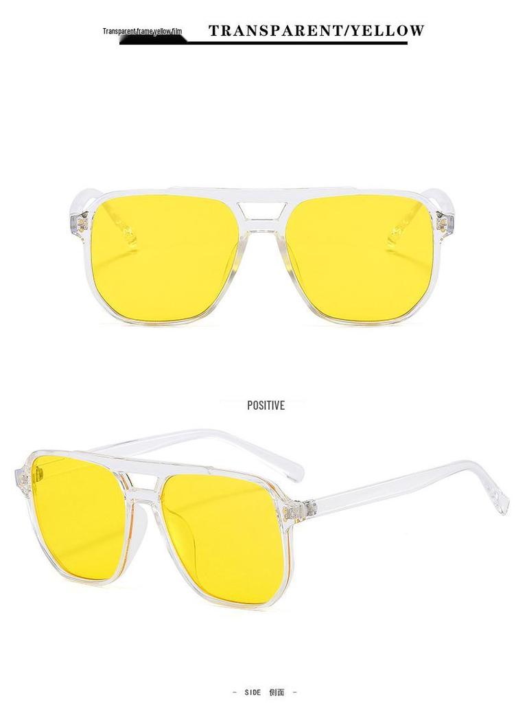 Trendy Retro Double Beam Sunglasses for Women - Large Frame, Ocean Lens, European & American Style