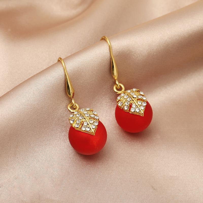 

Sweet Girl Earrings Fashion New Temperament Earrings Net Red Leaves Red Beads Net Red Niche Design Earrings Women s Clothing