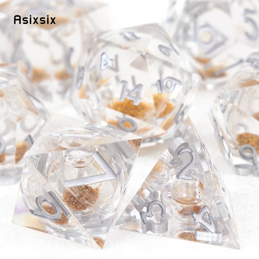 7 Pcs White Silver Number Sharp Edge Resin Dice Polyhedral Dice Suitable for Role-Playing RPG    Board Game