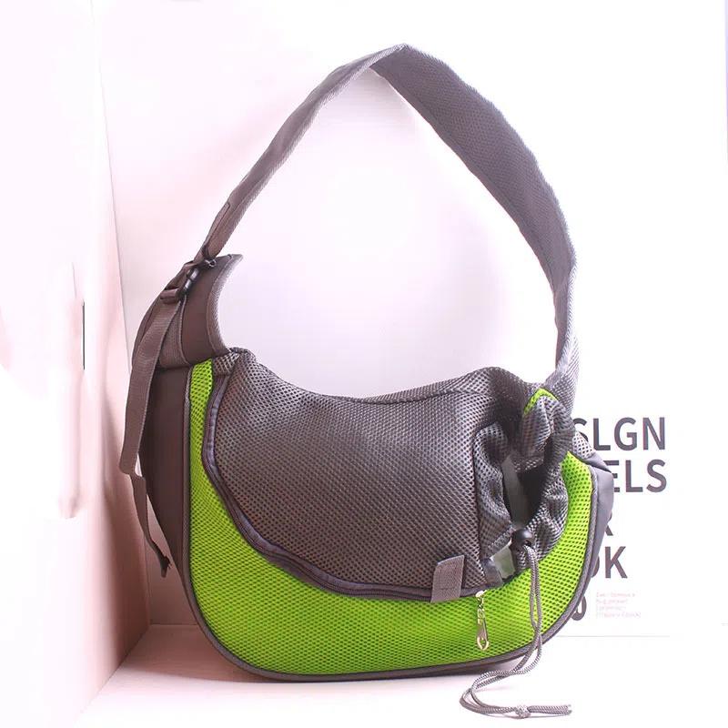 

Переноска для домашних животных, кожаная уличная дорожная сумка на плечо для собак, сетчатая Оксфордская одинарная удобная сумка на слинге для кошек, маленьких собак L зелёный