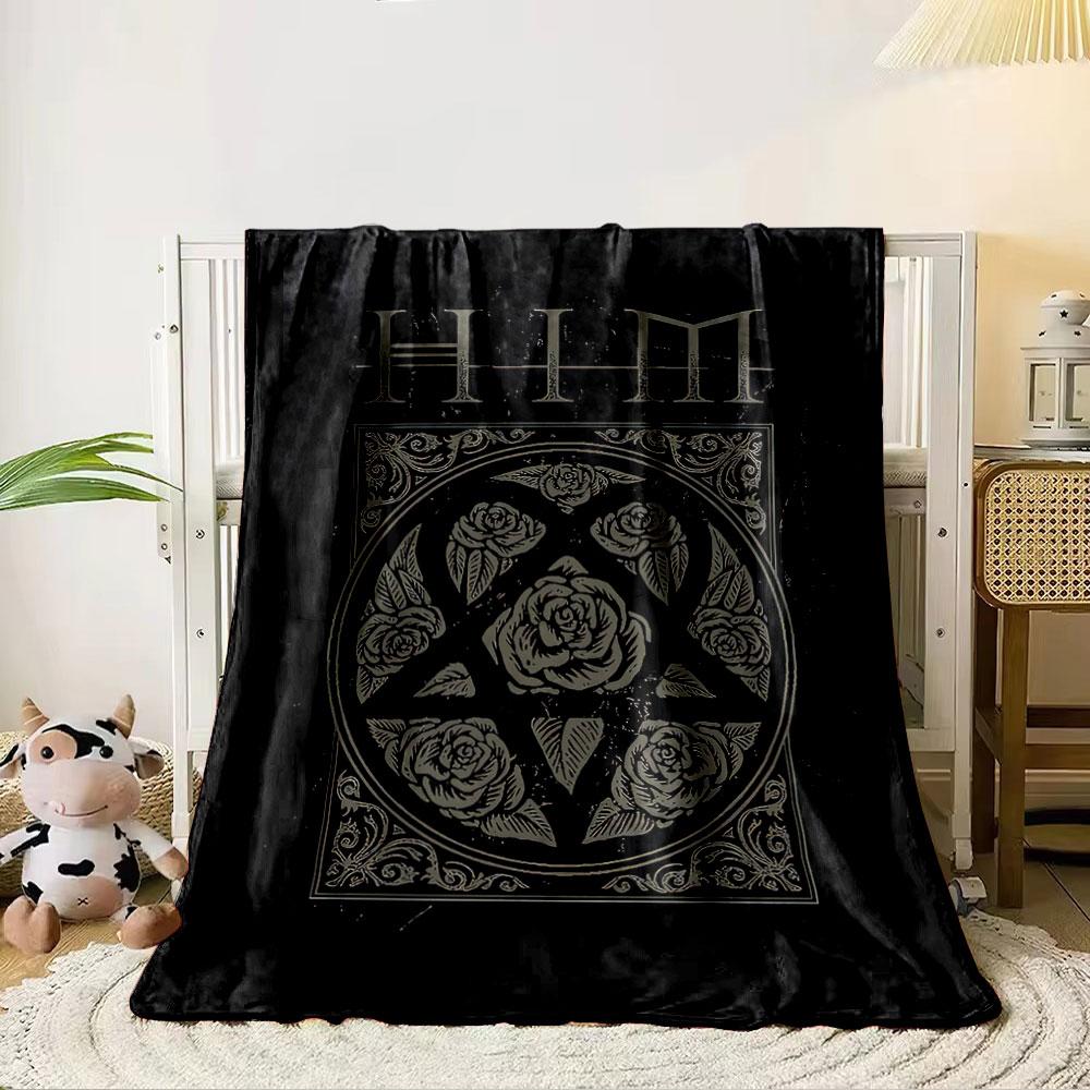 Roses and HIM Gothic Design for All Seasons Blanket Lunch Break Throw Gift