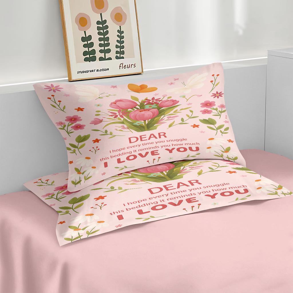 3pc Pink Carnation Floral Print Coreless Duvet Set Multiple SizesSoft Bedroom Living Room Holiday Decoration Machine Washable