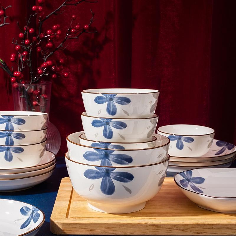 Jingdezhen Ink Orchid Ceramic Bowl 10-Piece Set