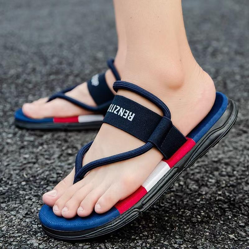 

Мужская верхняя одежда лето 2025 года, повседневные пляжные сандалии с нескользящей подошвой и дезодорантом, шлепанцы двойного назначения 44 синий