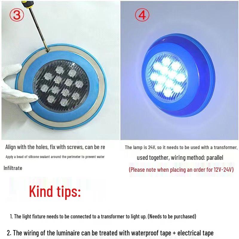 LED Waterproof Pool & Pond Underwater Spotlight, Colorful 12V/24V Fountain Wall Light for Outdoor Use