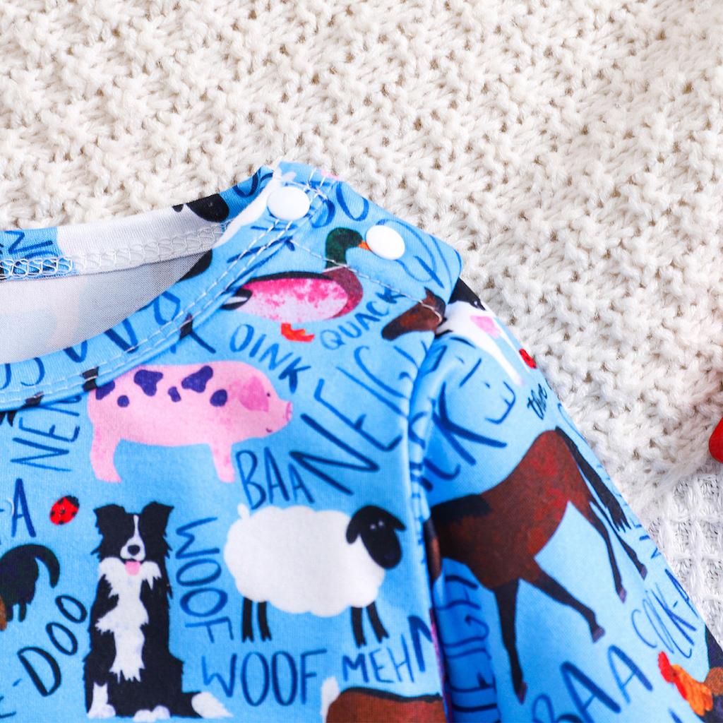 Baby Cartoon Farm Animal Pattern Casual Long Sleeve Romper