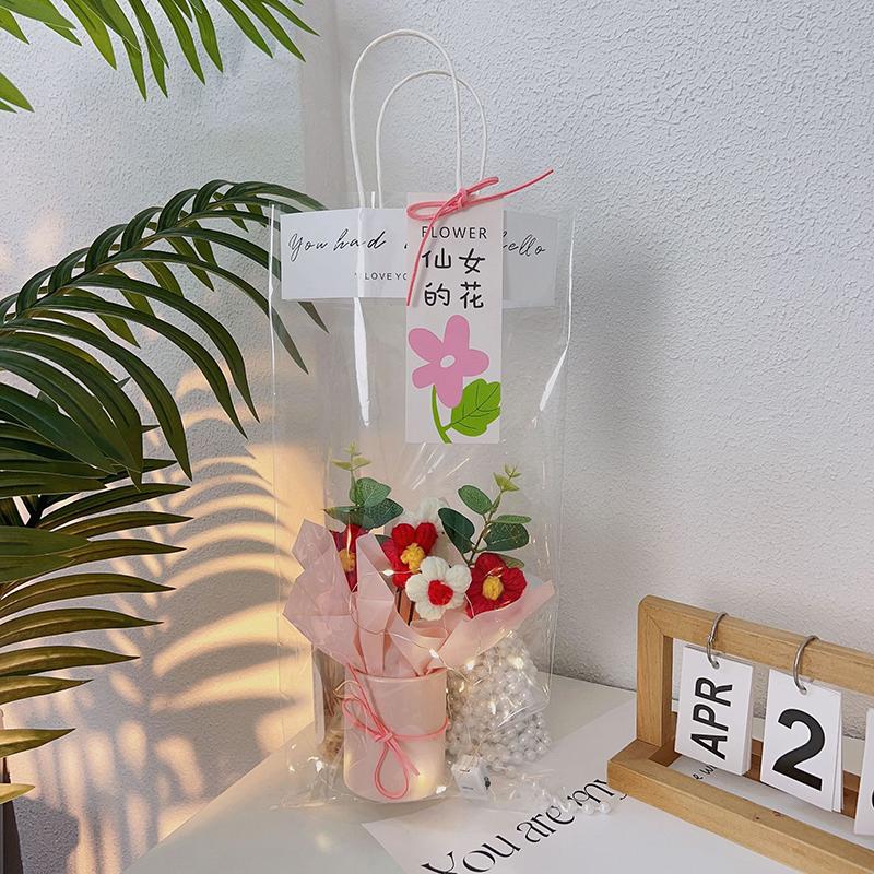 1 Set Hand Knitted Flower Handicraft Crochet Flower Bouquet With Led Light String Artificial Flowers Mother'S Day Gifts