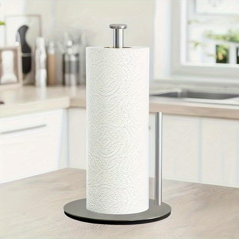 Stainless Steel Paper Towel Holder for Kitchen Countertop, Heavy Weighted Base Roll Dispenser - No Drill,Silver