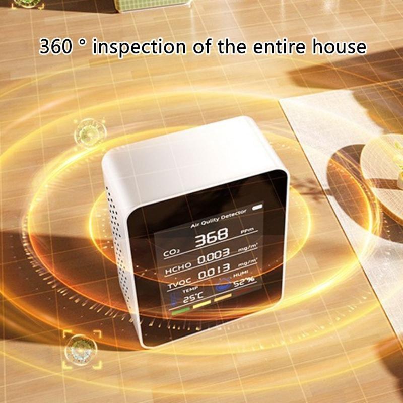 5 in 1 Air Quality Monitors Indoor Air Quality Meter Rechargeable Tester for CO2 TVOC Temperature Humidity Display