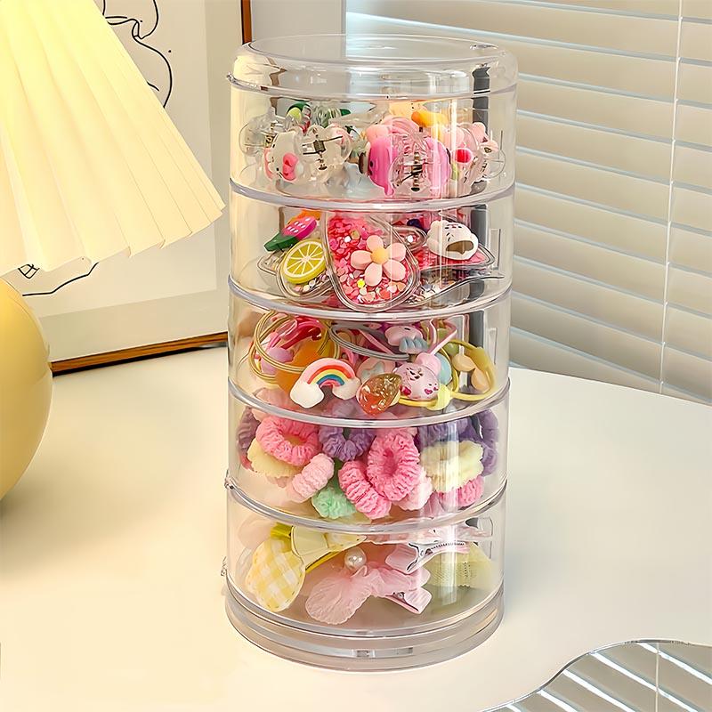 5-layer rotating jewelry storage box - transparent, dust-proof plastic, for storing earrings, rings, necklaces and hair accessor