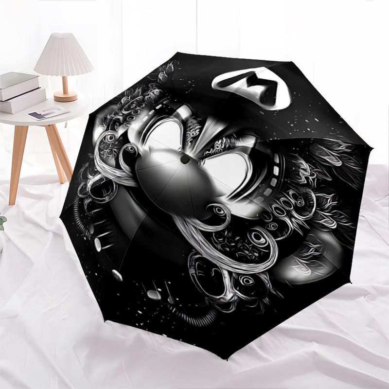 

1pc Black and White Mario s Automatic Opening and Closing Cartoon Practical Umbrella, Lightweight 3-Fold, With Cute Cartoon Characters, Suitable for H