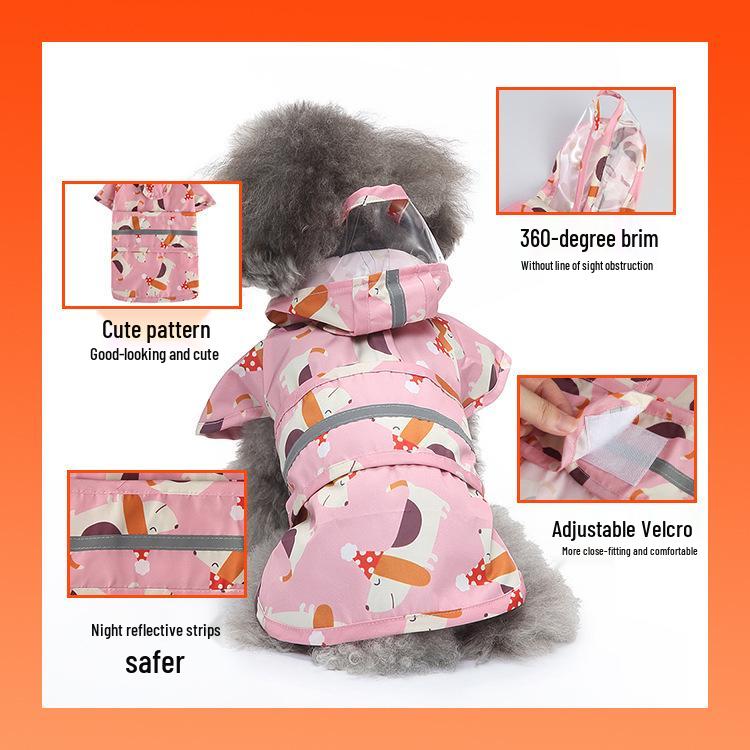 Universal Dog Raincoat with Foot Covers & Leash Access, Animal Design & Belly Wrap - Fits Small to Large Breeds
