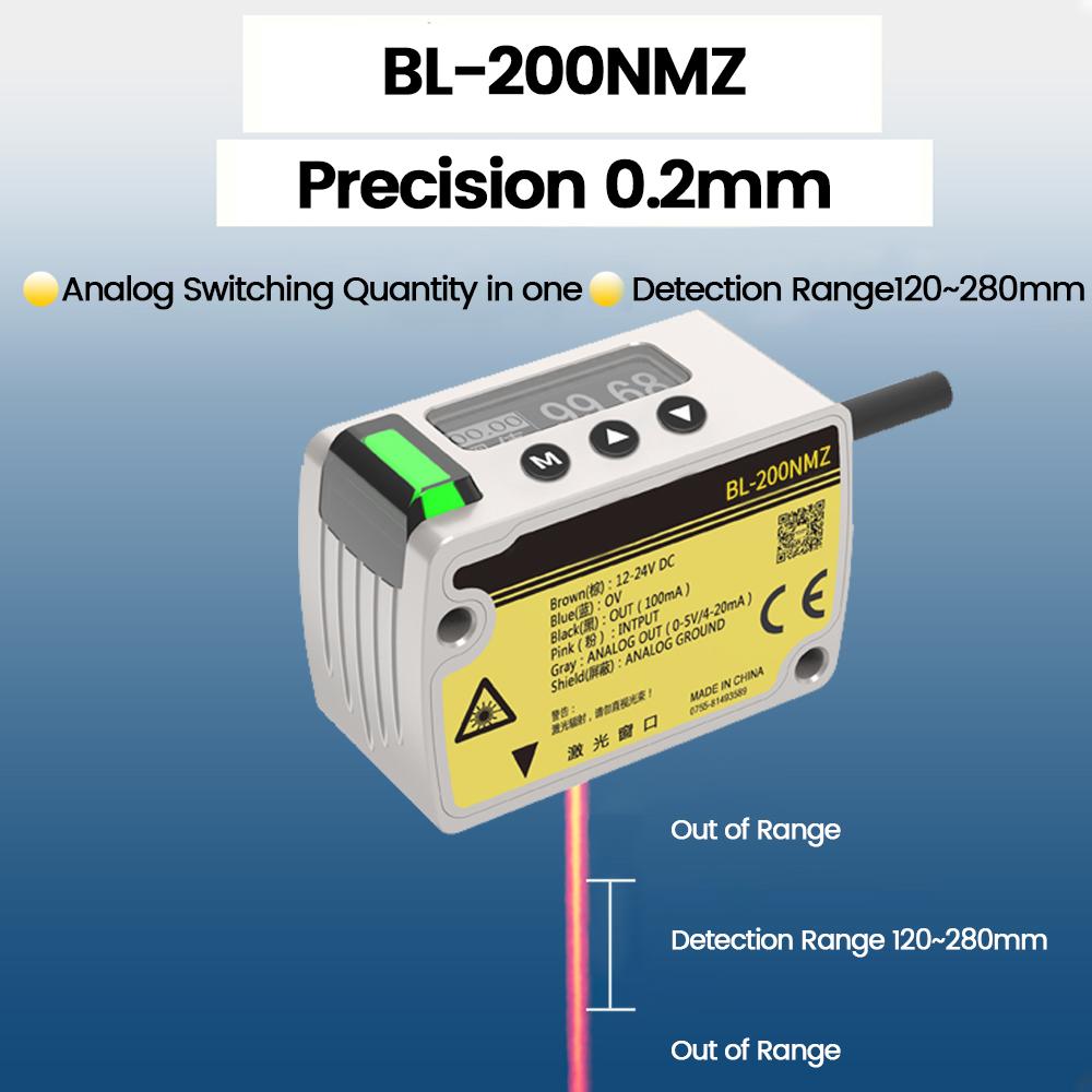 Laser Displacement Distance Sensor Thickness Measurement Height Sensor High Precision 1.111mm Analog 181 Output Transmitter