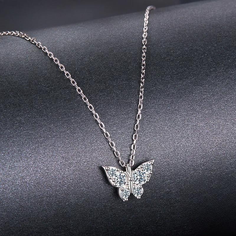Moissanite Butterfly Necklace Sterling Silver Insect Pendant Necklace Adjusable Link Chain for Women Sparkling Gift