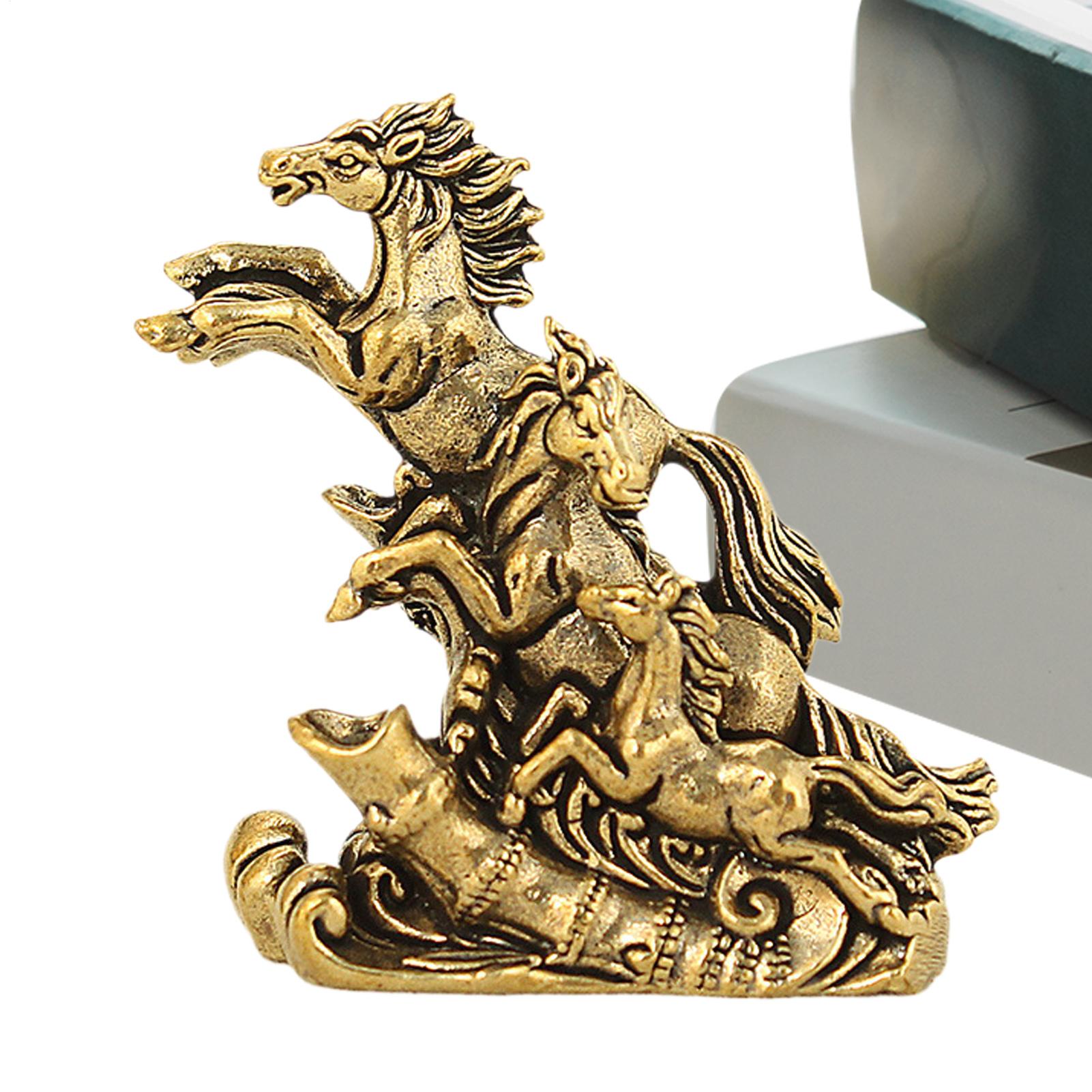 Brass Horse Galloping Desktop Ornament Vintage Decorative Horse Statues Mini Horse Figurine Landscape Tea Pet Decoration CN