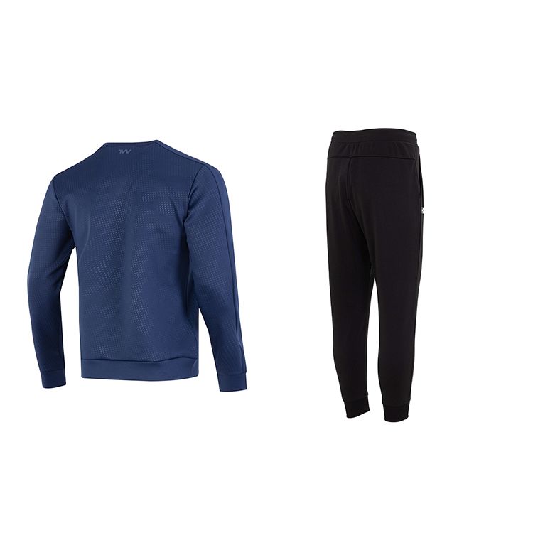 Under Armour Solid Color Crew Neck Sweatshirt And Straight Leg Casual Pants Sports Suit Men Sweatshirt, Pants Blue 22600303-408+23600704-001