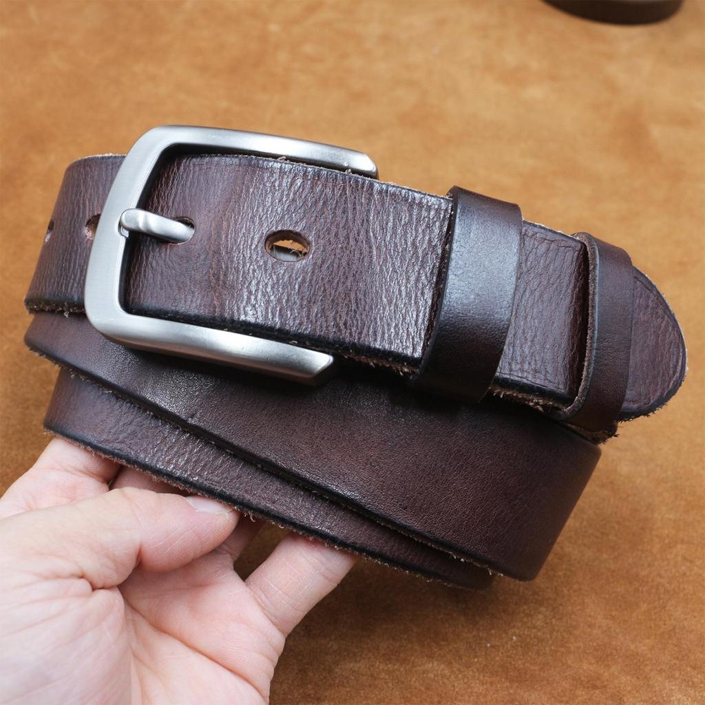 Men's Genuine Leather Retro Cowhide Pin Buckle Belt - Handmade Top Layer Cowhide