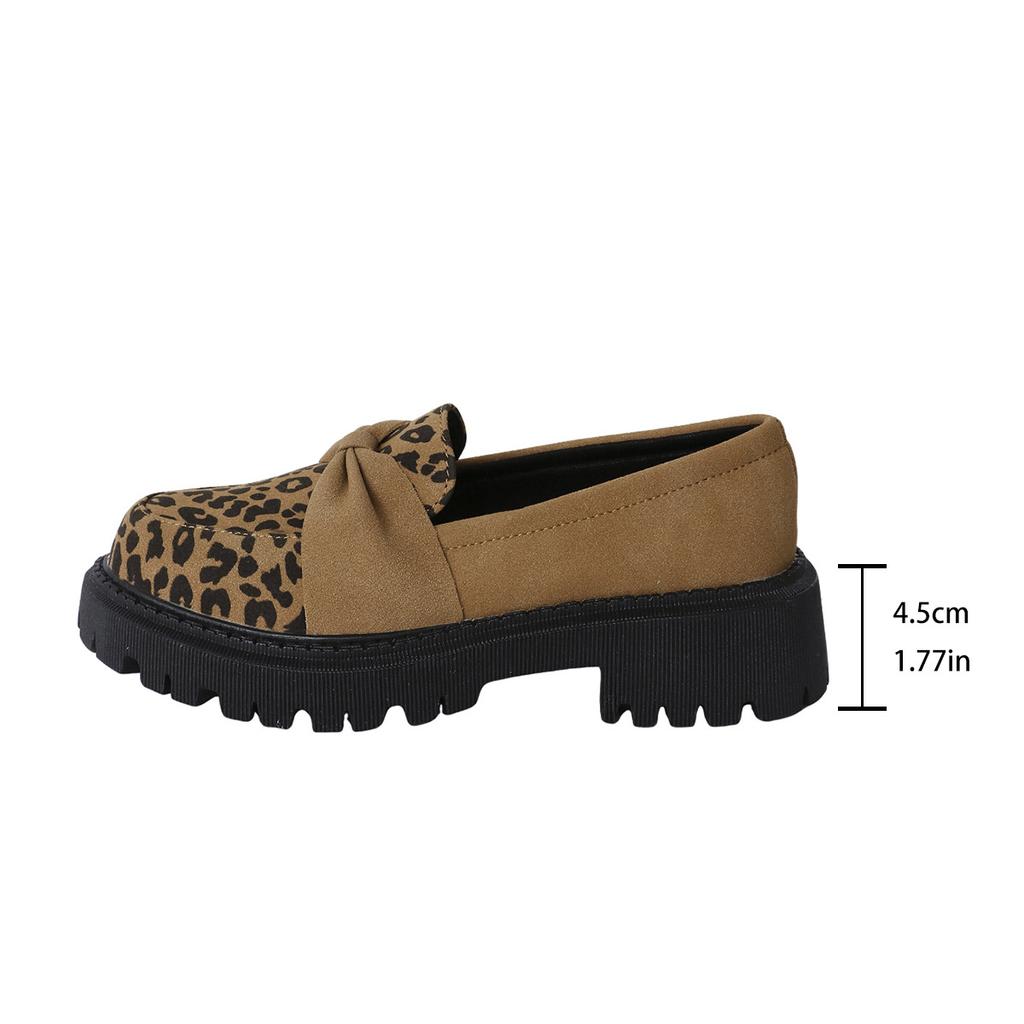 Leopard Print Single Shoes Women'S Autumn Retro Versatile Deep Mouth Lace-Up Thick Sole Large Size Loafers Women