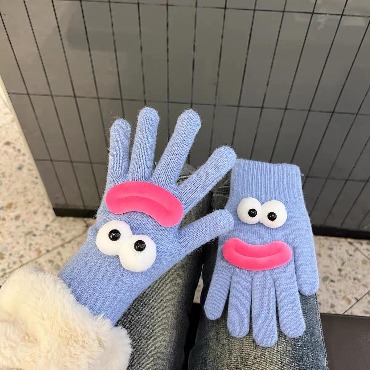 

Funny Knitted Gloves for Women Winter Warmth Cute Cartoon Student Fingerless Touchscreen Split Finger Knitted Gloves небо синє кольору
