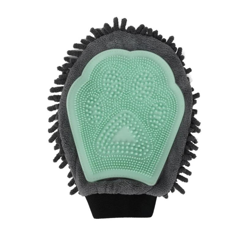 

Q1JB Dog Massage Glove Dog Grooming Brush Pet Bath Glove Dog Hair Removal Brush зелёный