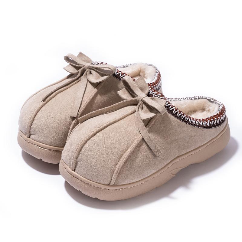 New ethnic style bow slippers autumn and winter indoor home velvet warm anti-skid cotton slippers