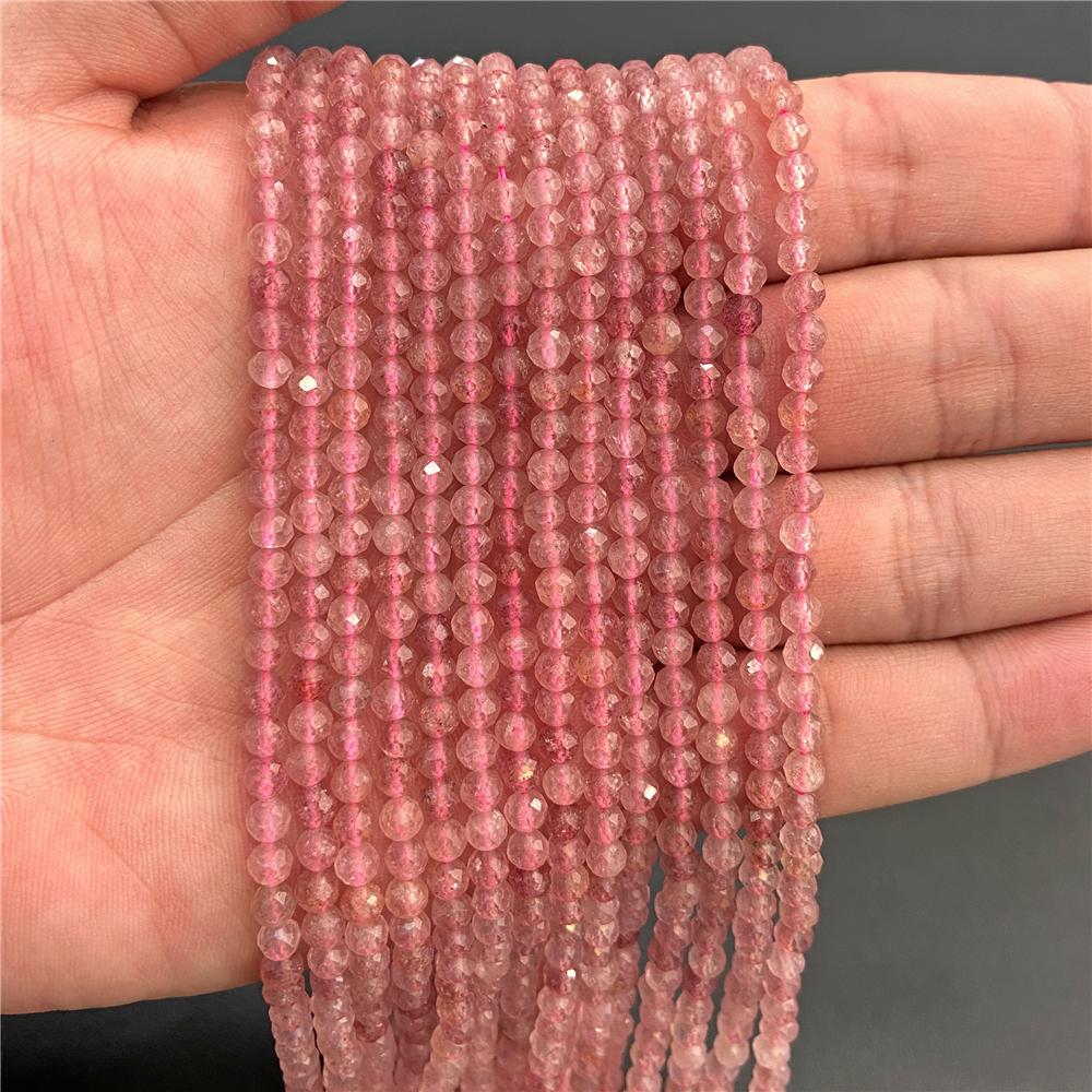 Faceted Natural Stone Pink Rose Quartzs Crystal Beads Round Amethysts Loose Beads for DIY Jewelry Making Necklace
