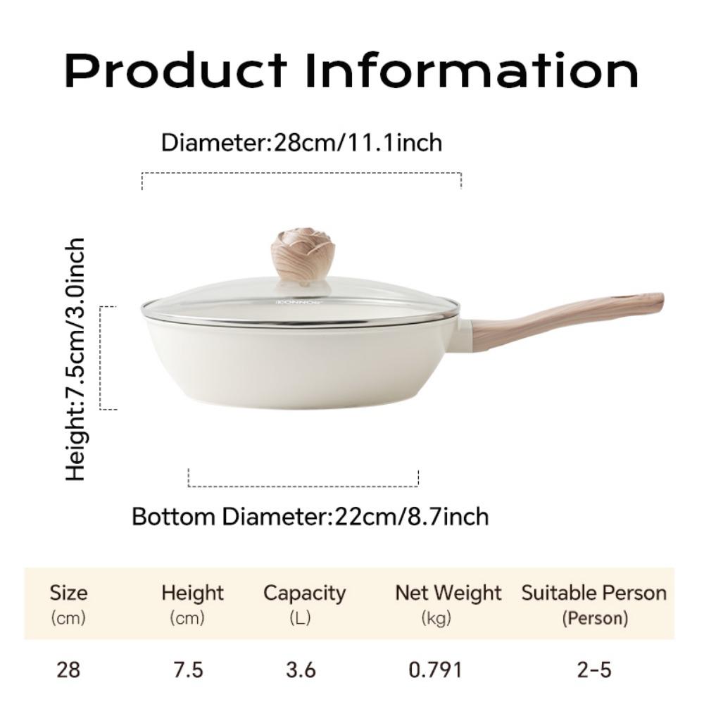 DONNOR Nonstick Ceramic Frying Pan Skillet 3.6L Frying Pan Skillet  with Lid Ceramic Skillets PFAS-Free Heat Resistant Handle