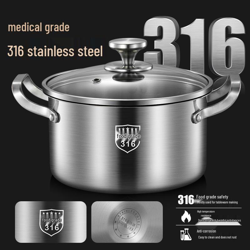 316L Stainless Steel Soup Pot with Handles - Non-Stick for Steaming, Cooking, and Stewing On Induction Cookers