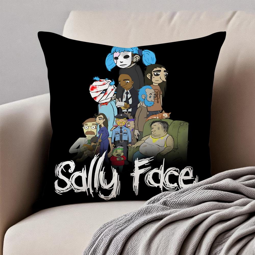 Eerie Indie American Video Game SSally Face Cushion Cover Pillowcase Antidustmite Invisible Zipper Short Plush Sofa Cushion