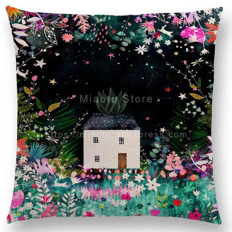 Neueste Kissenbezüge für kleine Mädchen mit Blumenmuster, verträumter Garten, Fantasienacht, Sofakissenbezug für Mädchen
