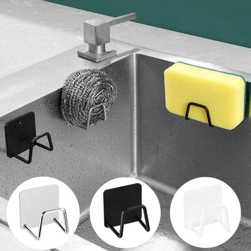 Kitchen Stainless Steel Sink Sponges Holder Self Adhesive Drain Drying Rack Kitchen Wall Hooks Accessories Storage Organizer