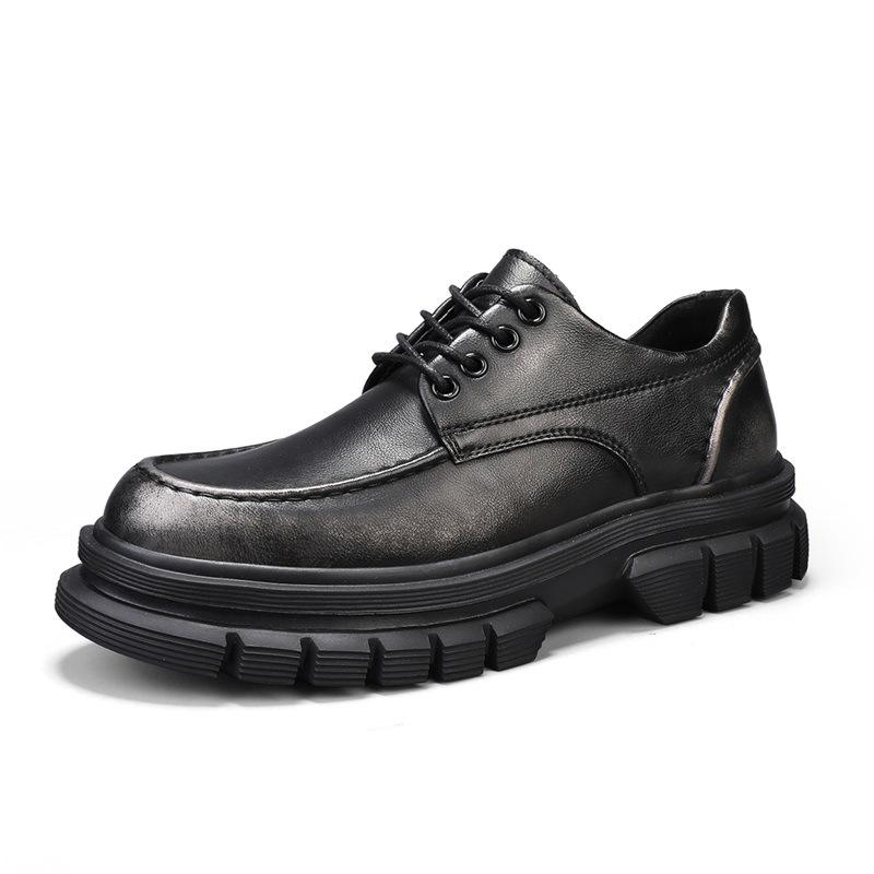 Men's Spring Casual Leather Derby Shoes with Thick, Lightweight Sole for Height Increase