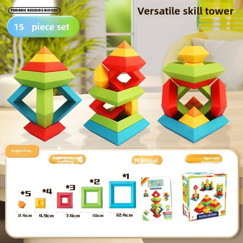 

Multifunctional Pyramid Building Blocks Set For Kids With Diy Assembly And Storage Bag 15pcs