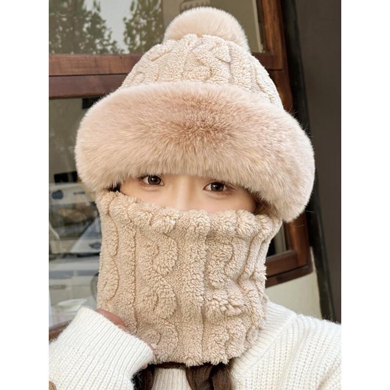 

Women s Winter Plush-Lined Windproof Balaclava Hat Scarf Set One Size